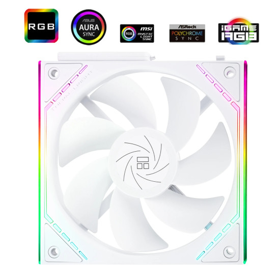 Комплект вентилатори Thermalright TL-M12QRW, 120 mm, Reverse Blade, 1500 RPM, Infinity Mirror, Daisy-Chain, A-RGB, 3 броя, White