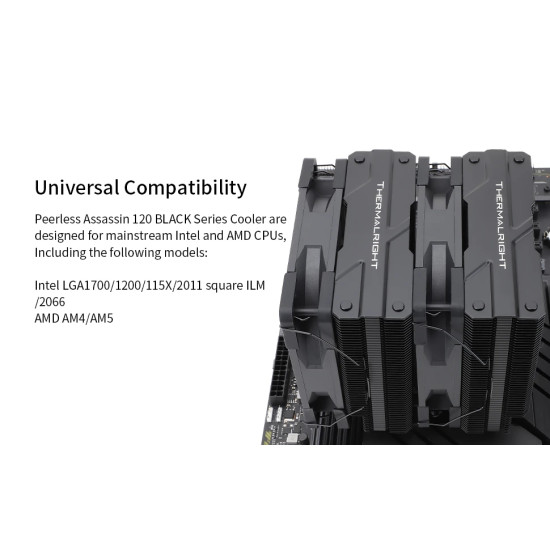 Охладител за процесор Thermalright CPU Cooler Peerless Assassin 120 Black - Dual-Tower - LGA1851/LGA1700/AM5