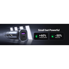 Зарядно Ugreen Fast Charger Car - Type-C + USB QC3.0, Power Distribution 30W CD130 - 40858