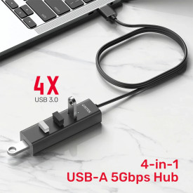 USB хъб Unitek USB3.0 HUB, 4 порта, 1.2m, AUX USB-C Power Input, Y-3089V01
