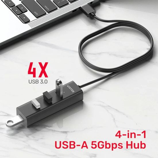 USB хъб Unitek USB3.0 HUB, 4 порта, 1.2m, AUX USB-C Power Input, Y-3089V01
