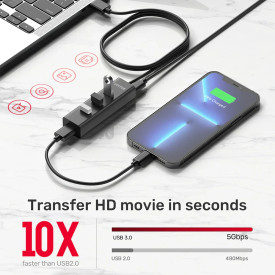 USB хъб Unitek USB3.0 HUB, 4 порта, 1.2m, AUX USB-C Power Input, Y-3089V01
