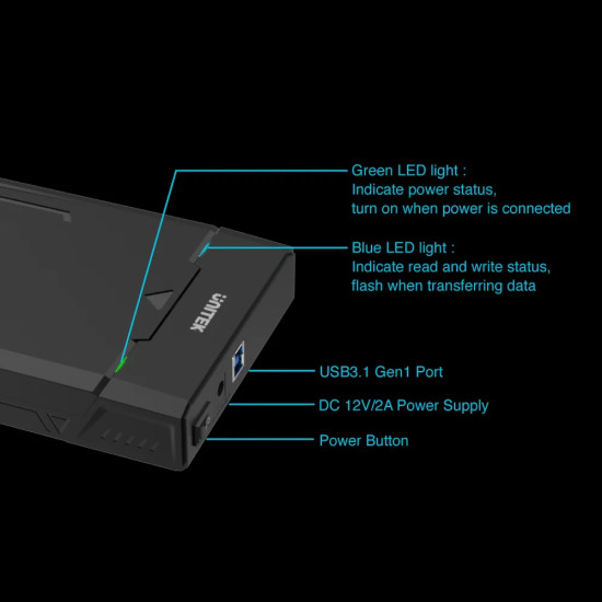 Външна кутия за диск Unitek Storage - Case DiskGuard Raiden - 2.5/3.5 inch USB3.0 UASP - Y-3035