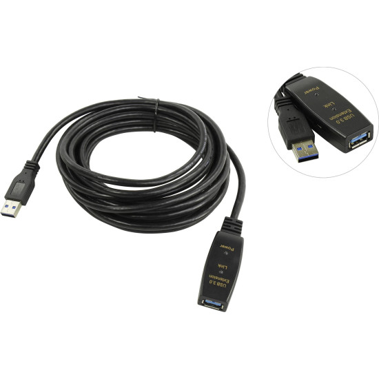 USB кабел VCom USB 3.0 AM / AF Active Extension Cable 5M Black - CU827A-5.0m