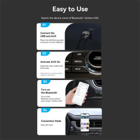 Блутут за кола Vention Car Bluetooth 5.4 audio receiver USB, 3.5mm jack - NAIHG
