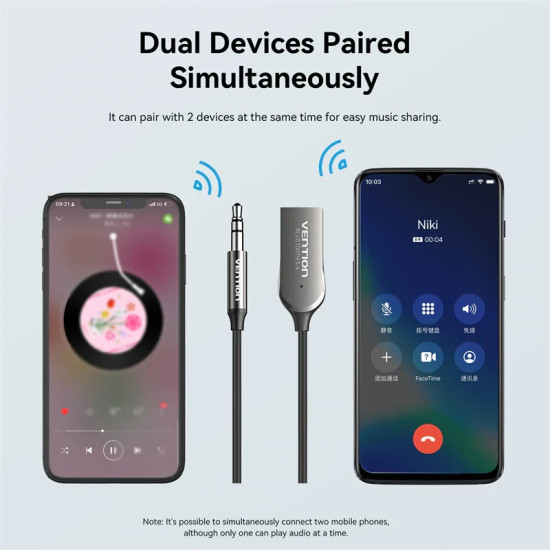 Блутут за кола Vention Car Bluetooth 5.4 audio receiver USB, 3.5mm jack - NAIHG