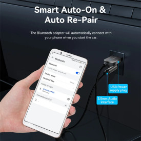 Блутут за кола Vention Car Bluetooth 5.4 audio receiver USB, 3.5mm jack - NAIHG