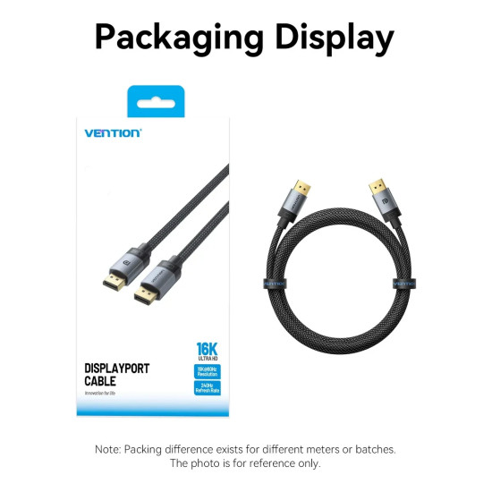 DisplayPort кабел Vention Cable - Display Port v2.1 DP M / M Black 16K@60Hz, 3M - HGBHI