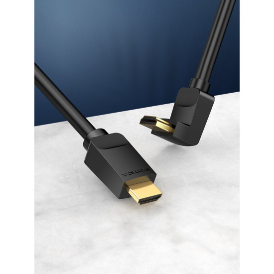 HDMI кабел Vention HDMI Right Angle 90 Degree v2.0 M / M 4K/60Hz Gold - 2M Black - AARBH