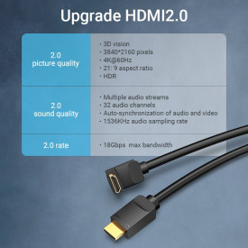 HDMI кабел Vention HDMI Right Angle 90 Degree v2.0 M / M 4K/60Hz Gold - 2M Black - AARBH