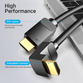 HDMI кабел Vention HDMI Right Angle 90 Degree v2.0 M / M 4K/60Hz Gold - 2M Black - AARBH