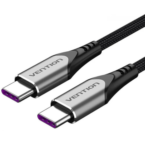 USB кабел Vention, USB 2.0 Type-C към Type-C, 1m, 0 черен, 5A бързо зареждане, TAEHF