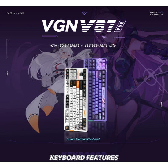Безжична клавиатура VGN Wireless Professional Gaming Mechanical Keyboard - V87 PRO Side Engraving - Aniya Switches