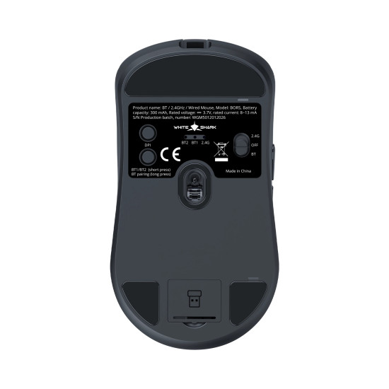 Безжична мишка White Shark Wireless Gaming Mouse BORS - 12000dpi, 1000Hz, Bluetooth, Black