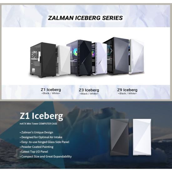Кутия за компютър Zalman Gaming Case mATX - Z1 Iceberg White
