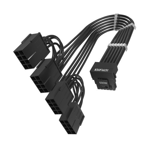 Удължителен кабел 1stPlayer Custom Sleeved Modding Cable Black - 4 x PCIe 8-pin to 12VHPWR - FM4-B-BK