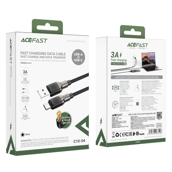 USB кабел Acefast USB-A to USB-C Cable 3A 1.2m - C10-04 - Black