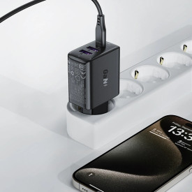 Зарядно Acefast Charger Wall GaN PD 35W - A57 - USB-C x 1, USB-A x 2, Black