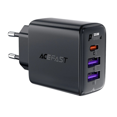 Зарядно Acefast Charger Wall GaN PD 35W - A57 - USB-C x 1, USB-A x 2, Black