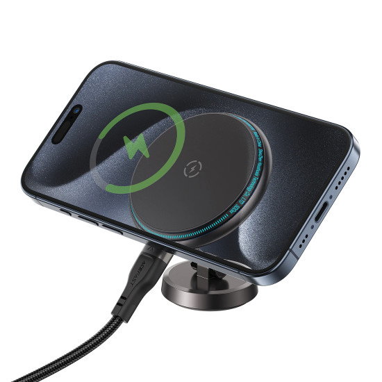 Зарядно за кола Acefast Car phone holder - MAG-Charging 15W, Metal, Magnetic Ring, 360 deg, Foldable - D30 - Black