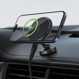 Зарядно за кола Acefast Car phone holder - MAG-Charging 15W, Metal, Magnetic Ring, 360 deg, Foldable - D30 - Black