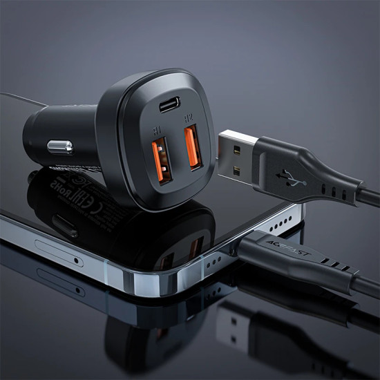 Зарядно за кола Acefast Fast Charger Car PD3.0 66W - B2 - USB-C x 1, USB-A x 2, Black