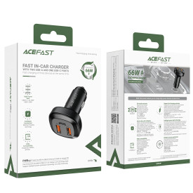 Зарядно за кола Acefast Fast Charger Car PD3.0 66W - B2 - USB-C x 1, USB-A x 2, Black