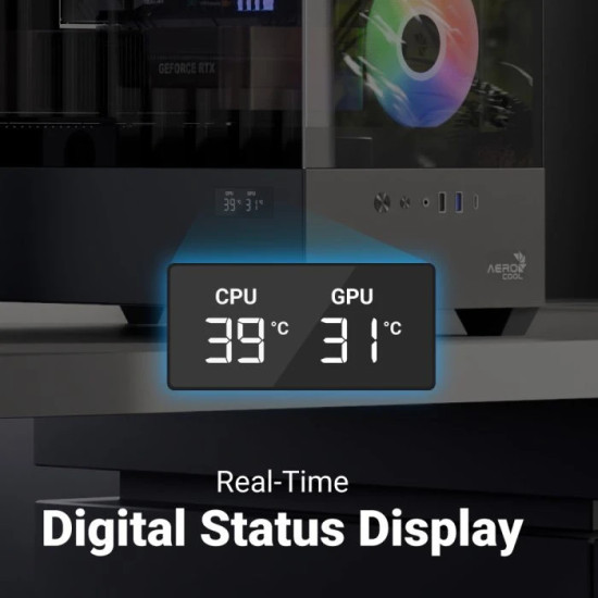Кутия за компютър AeroCool Case ATX - P500D Digi-G-BK-v1 - Digital Display, USB-C, 3 x 120 mm A-RGB