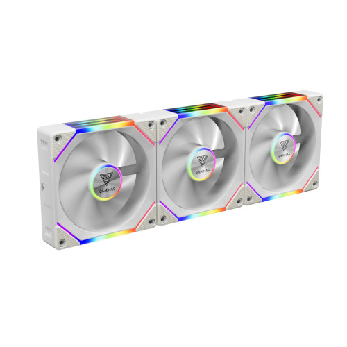 Комплект вентилатори Gamdias Fan Pack 3-in-1 3x120mm - AEOLUS P2-1203 White, Swappable Fan Blades (Reverse Fan Blades Included), Daisy-Chain, Infinity Mirror