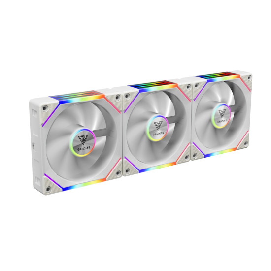 Комплект вентилатори Gamdias Fan Pack 3-in-1 3x120mm - AEOLUS P2-1203 White, Swappable Fan Blades (Reverse Fan Blades Included), Daisy-Chain, Infinity Mirror