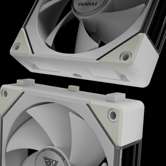 Комплект вентилатори Gamdias Fan Pack 3-in-1 3x120mm - AEOLUS P2-1203 White, Swappable Fan Blades (Reverse Fan Blades Included), Daisy-Chain, Infinity Mirror