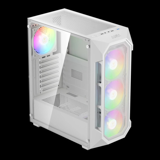 Кутия за компютър Gamdias Case ATX - AURA GC1 Elite White - Mesh, RGB, Tempered Glass