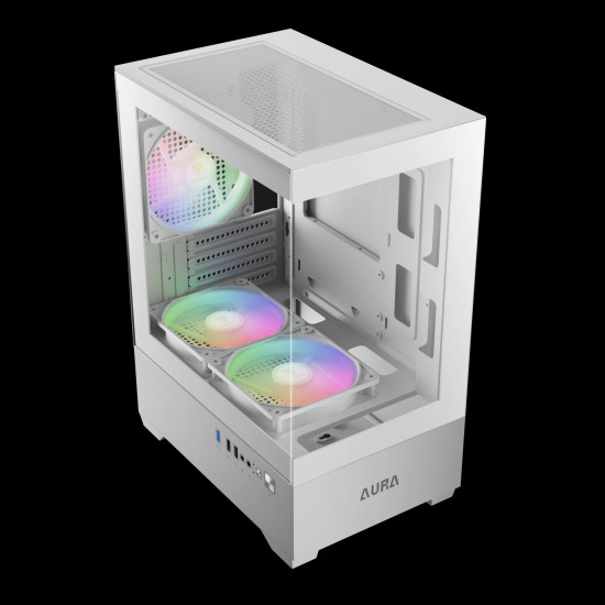 Кутия за компютър Gamdias Case mATX - AURA GC9M White - 3 x 120 mm A-RGB, Tempered Glass
