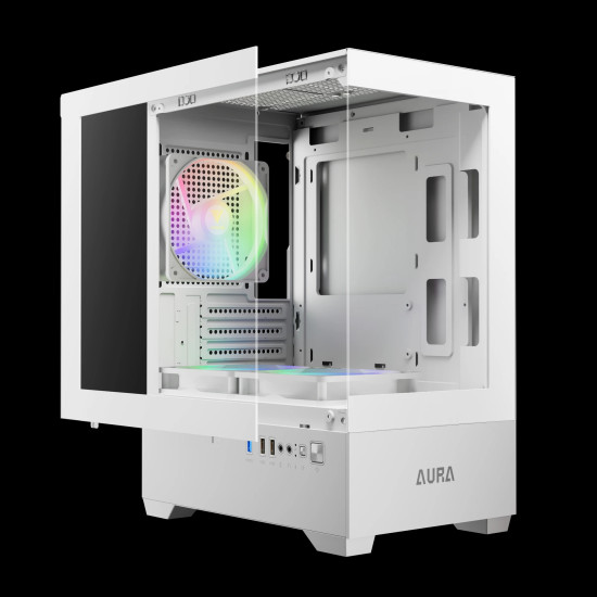 Кутия за компютър Gamdias Case mATX - AURA GC9M White - 3 x 120 mm A-RGB, Tempered Glass