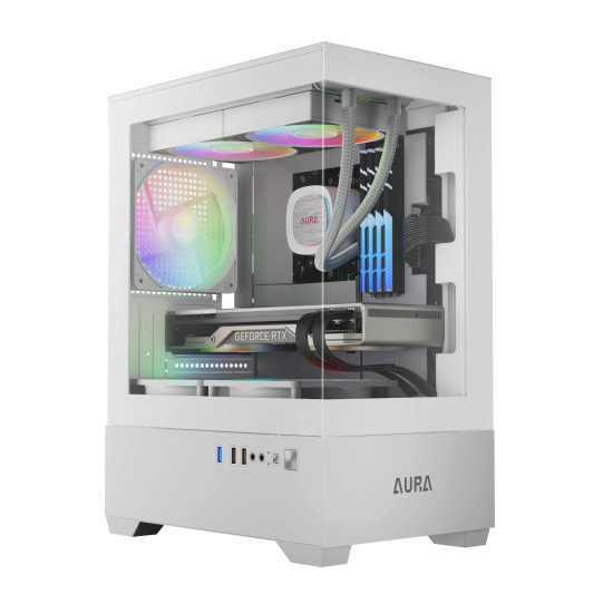 Кутия за компютър Gamdias Case mATX - AURA GC9M White - 3 x 120 mm A-RGB, Tempered Glass