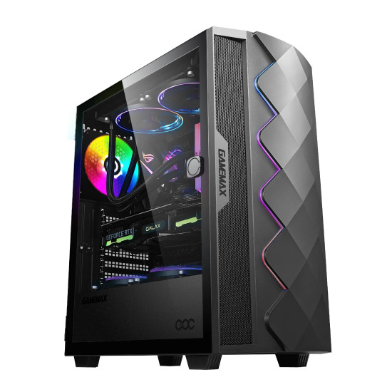 Кутия за компютър Gamemax Case EATX - Diamond COC Black - Addressable RGB