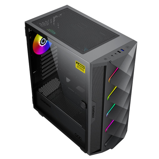 Кутия за компютър Gamemax Case EATX - Diamond COC Black - Addressable RGB