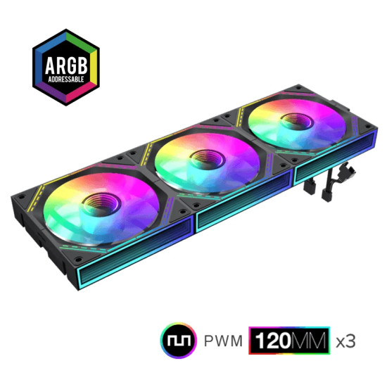 Комплект вентилатори GameMax FN12A-S3I, 3x120 mm, ARGB, Daisy-Chain, Black