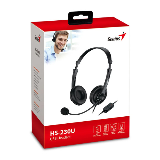 Слушалки Genius Headset HS-230U - USB, Mic, Black