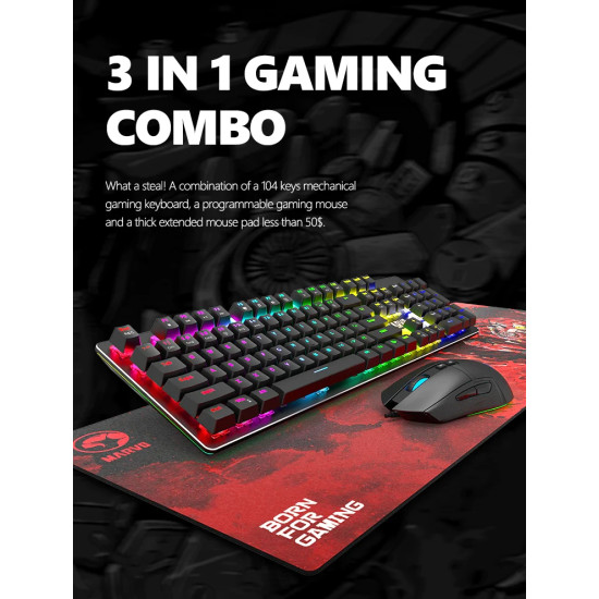 Комплект клавиатура и мишка Marvo Gaming COMBO CM372 3-in-1 - Mechanical Keyboard, Mouse, Mousepad