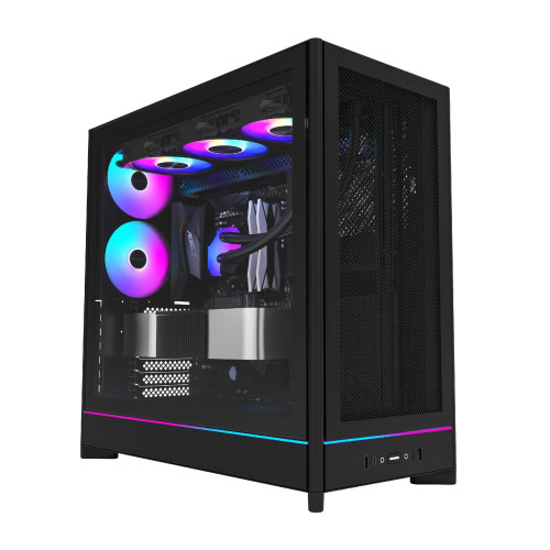 Кутия за компютър Montech HS01 PRO, Mid-Tower, Mesh, 5x120mm ARGB вентилатора, Reversible Layout, Black