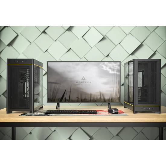 Кутия за компютър Montech HS01 PRO, Mid-Tower, Mesh, 5x120mm ARGB вентилатора, Reversible Layout, Black
