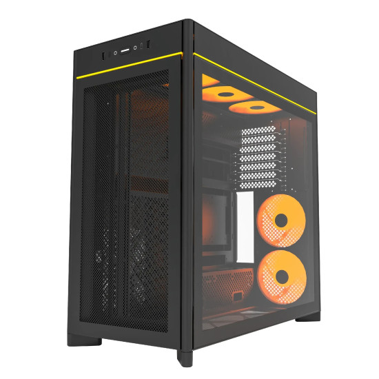 Кутия за компютър Montech HS01 PRO, Mid-Tower, Mesh, 5x120mm ARGB вентилатора, Reversible Layout, Black