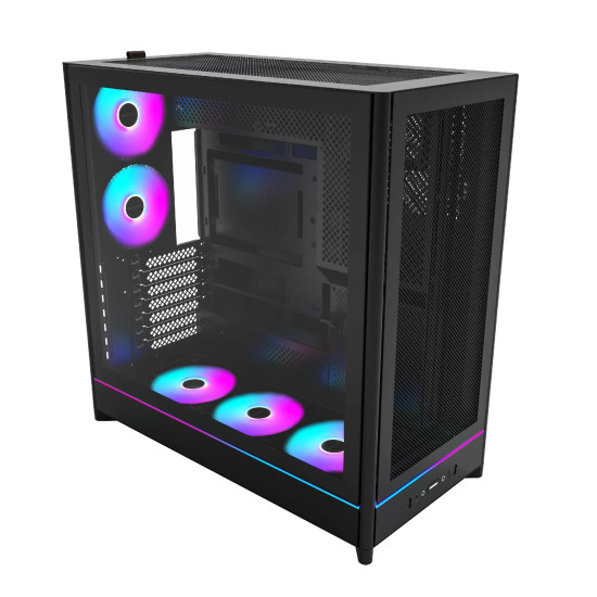 Кутия за компютър Montech HS01 PRO, Mid-Tower, Mesh, 5x120mm ARGB вентилатора, Reversible Layout, Black