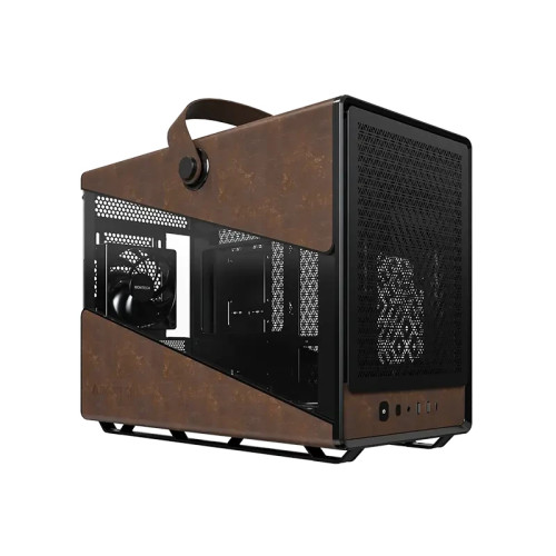 Кутия за компютър Montech Case mATX - Heritage PRO (B) - USB-C, Leather, 4 x 120 mm Fans, Black