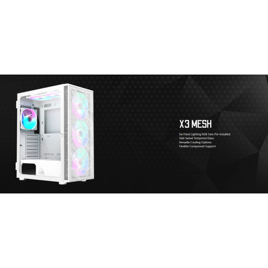 Кутия за компютър Montech X3 MESH, Mid-tower Case, TG, 6 fixed RGB Fans, White