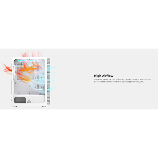 Кутия за компютър Montech X3 MESH, Mid-tower Case, TG, 6 fixed RGB Fans, White