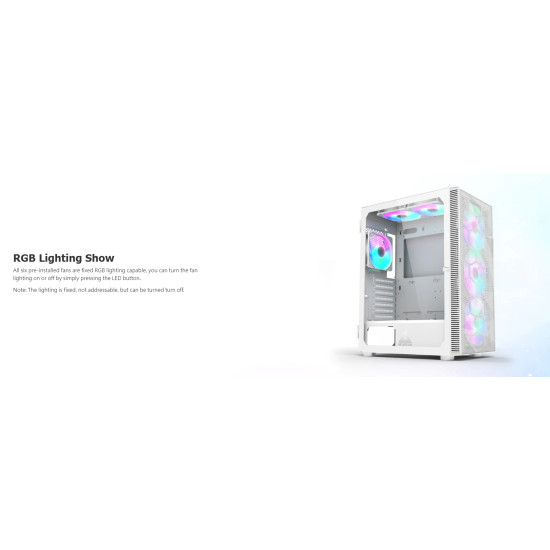 Кутия за компютър Montech X3 MESH, Mid-tower Case, TG, 6 fixed RGB Fans, White
