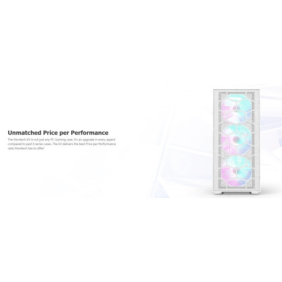 Кутия за компютър Montech X3 MESH, Mid-tower Case, TG, 6 fixed RGB Fans, White