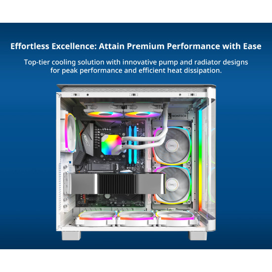 Водно охлаждане Montech Hyper Flow ARGB 240, CPU Liquid Cooler, White